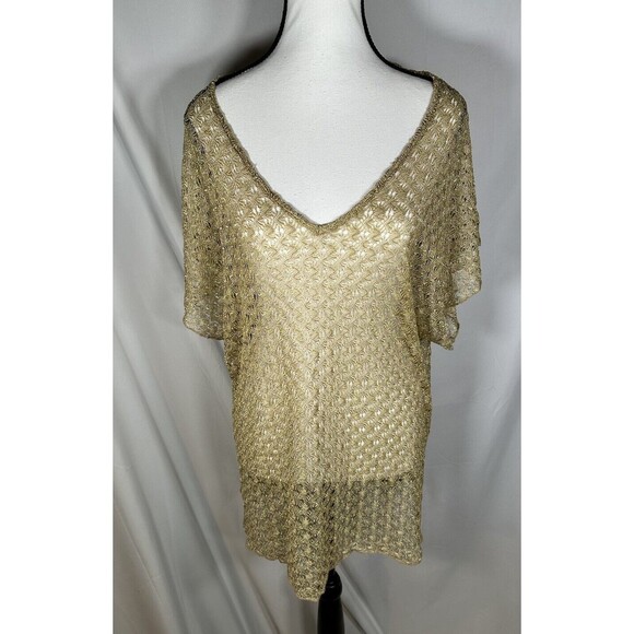 ELIF FOR JORDAN TAYLOR Tops - ELIF FOR JORDAN TAYLOR Women's Gold Sheer Loose Knit Top Oversized Small